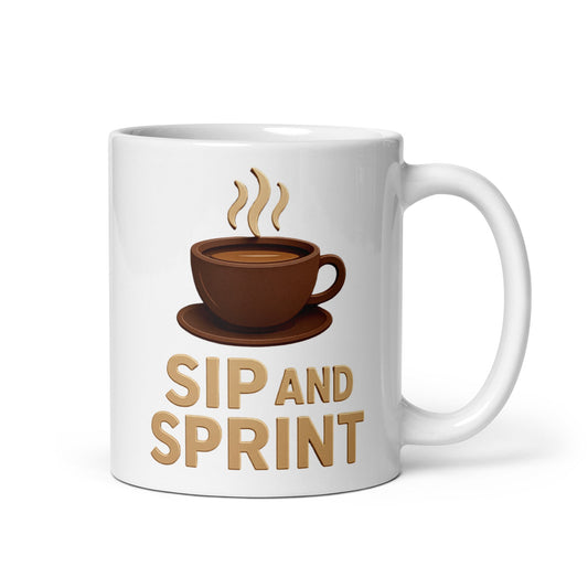 White glossy mug - Sip and Sprint